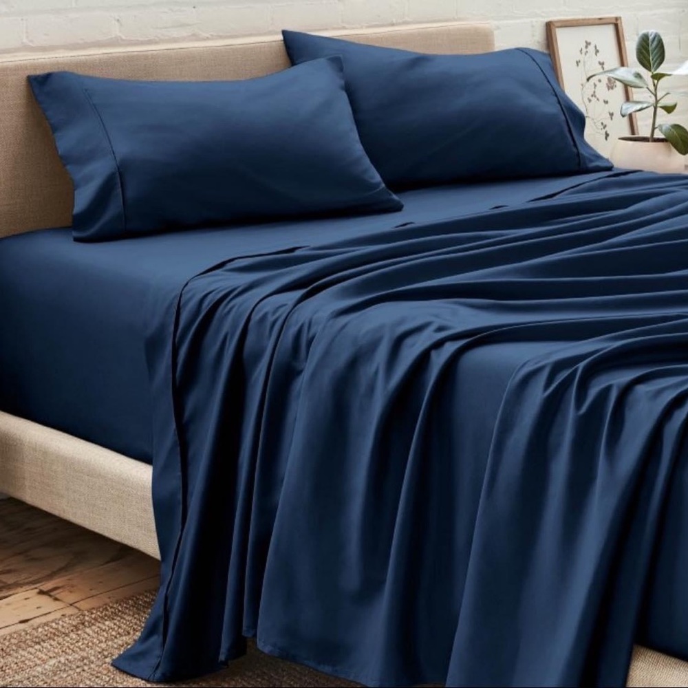 New Full Dark Blue 4 Piece Hydro-Brushed Solid Microfiber Sheet Set by Bare Home